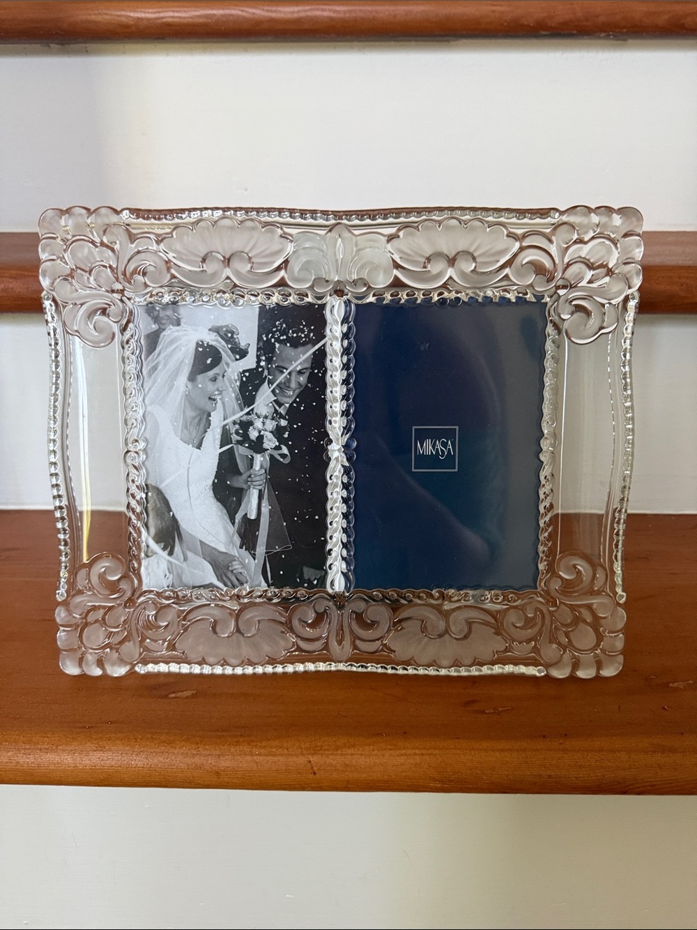 Mikasa Clear Glass Double Photo Frame - Elegant Scroll Design